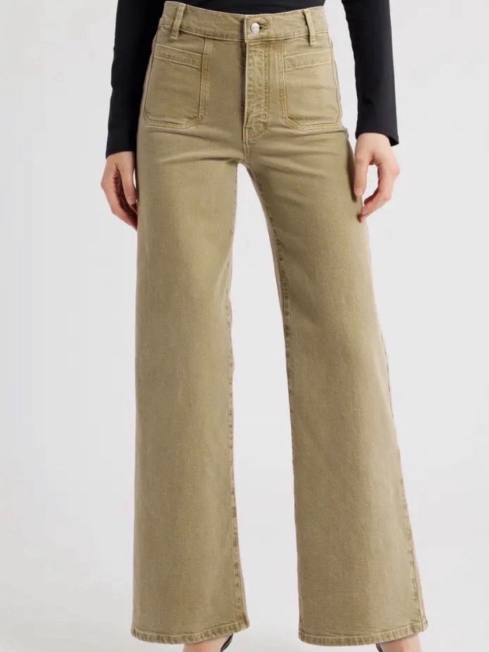 FRAME Le Slim Palazzo High Rise Wide Leg Jeans Olive Green Size 32